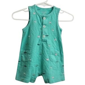 Carter's Baby Boy 3m Teal Sailing Boats Tank top Romper One Piece Buttons EUC